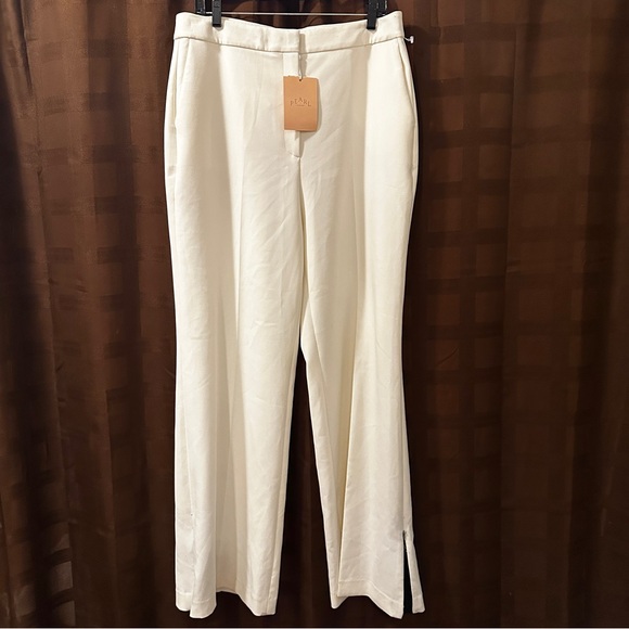 NWT Pearl By Lela Rose Women’s Cream Wide Leg Pants with Contrast Zipper Pleat - Picture 2 of 8